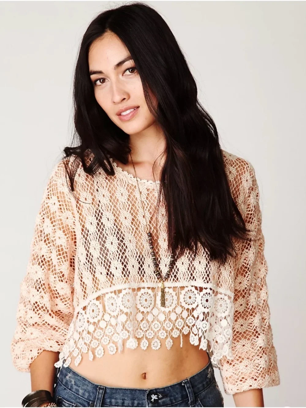 Free People New Romantics Rashele Crochet Top Size XS Festival